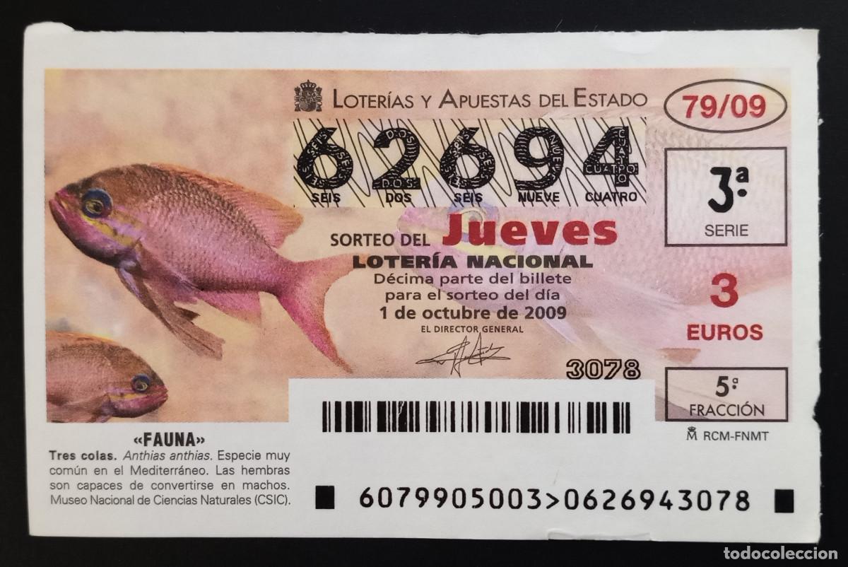 Loter&iacute;a Nacional: D&Eacute;CIMO DE LOTERIA - 1-OCTUBRE-2009 - FAUNA, TRES COLAS