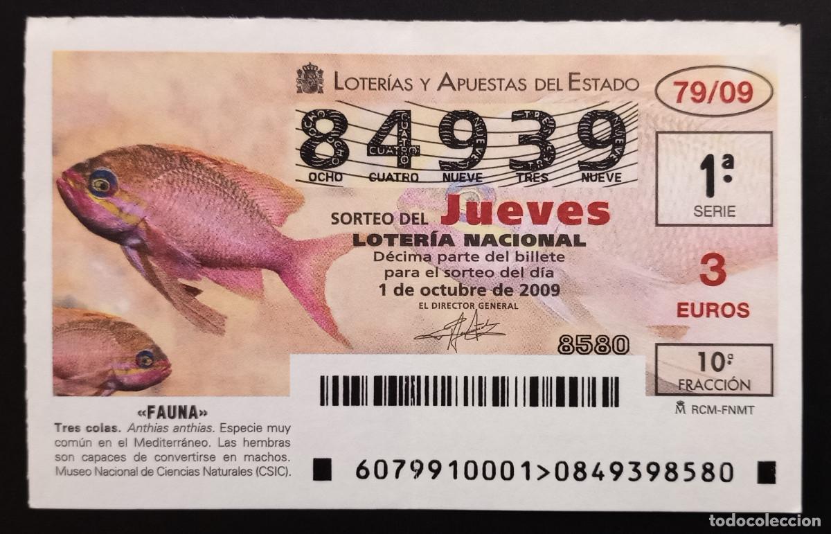 Loter&iacute;a Nacional: D&Eacute;CIMO DE LOTERIA - 1-OCTUBRE-2009 - FAUNA, TRES COLAS