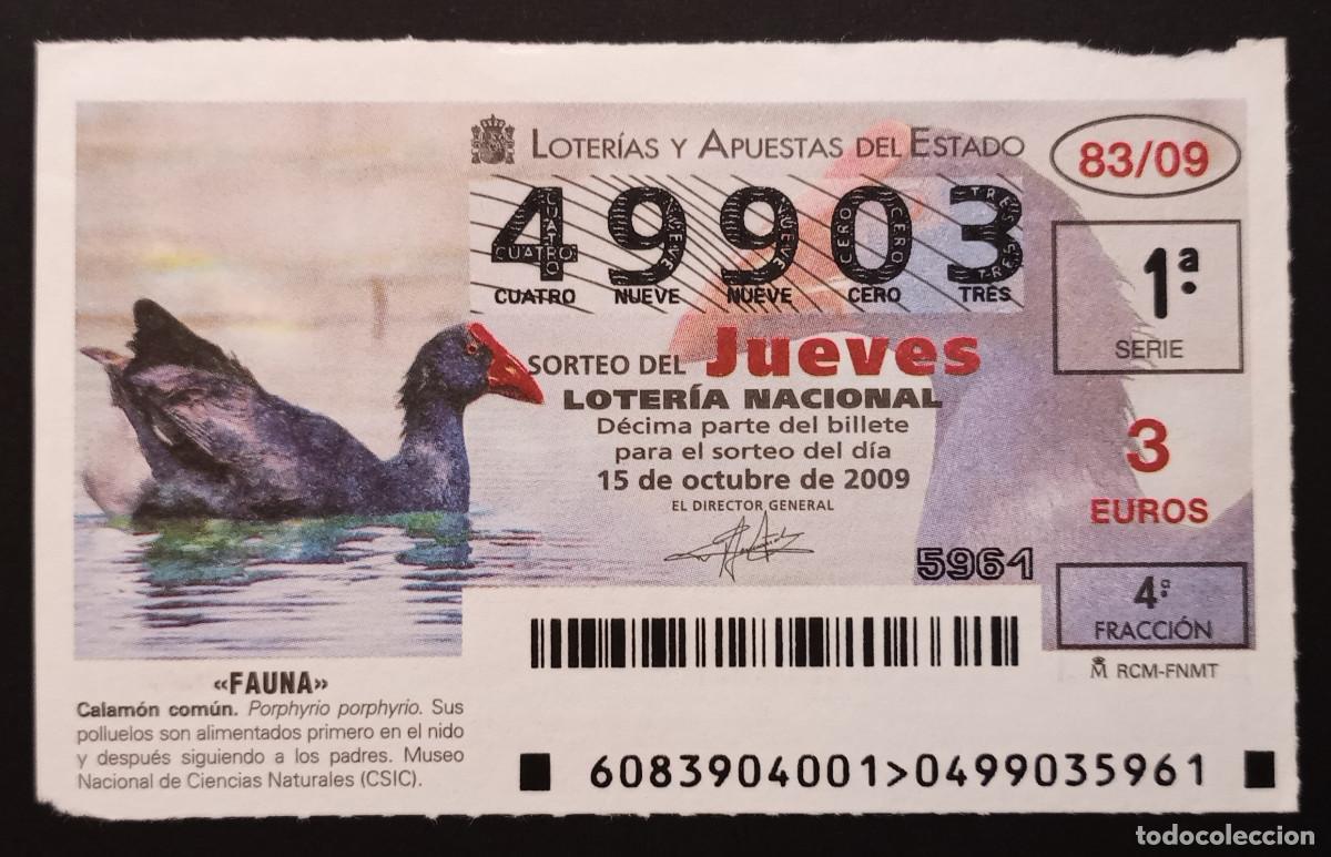 Loter&iacute;a Nacional: D&Eacute;CIMO DE LOTERIA - 15-OCTUBRE-2009 - FAUNA, CALAM&Oacute;N COM&Uacute;N
