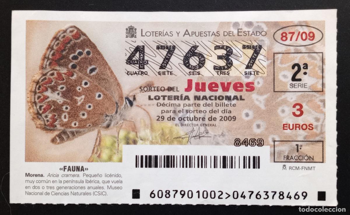 Loter&iacute;a Nacional: D&Eacute;CIMO DE LOTERIA - 29-OCTUBRE-2009 - FAUNA, MORENA