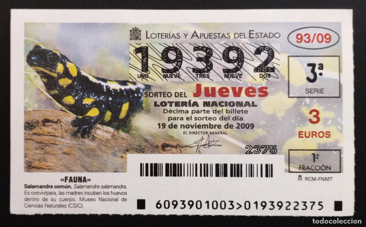 Loter&iacute;a Nacional: D&Eacute;CIMO DE LOTERIA - 19-NOVIEMBRE-2009 - FAUNA, SALAMANDRA COM&Uacute;N