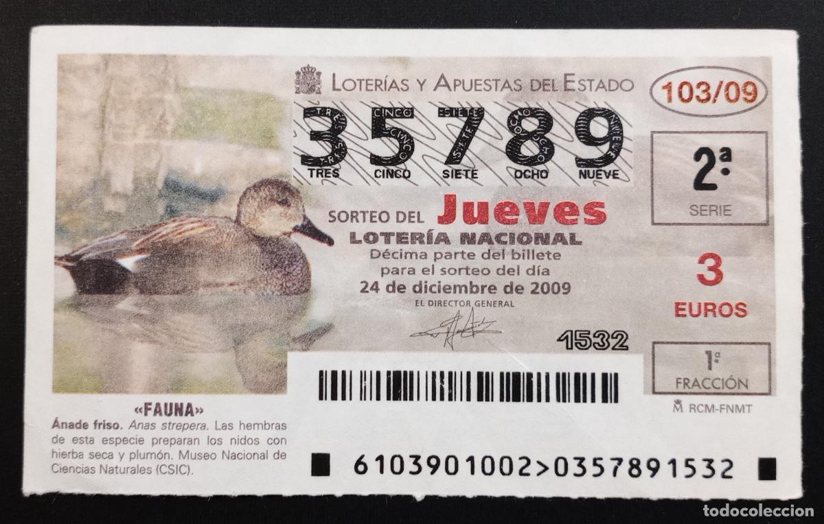 Loter&iacute;a Nacional: D&Eacute;CIMO DE LOTERIA - 24-DICIEMBRE-2009 - FAUNA, &Aacute;NADE FRISO