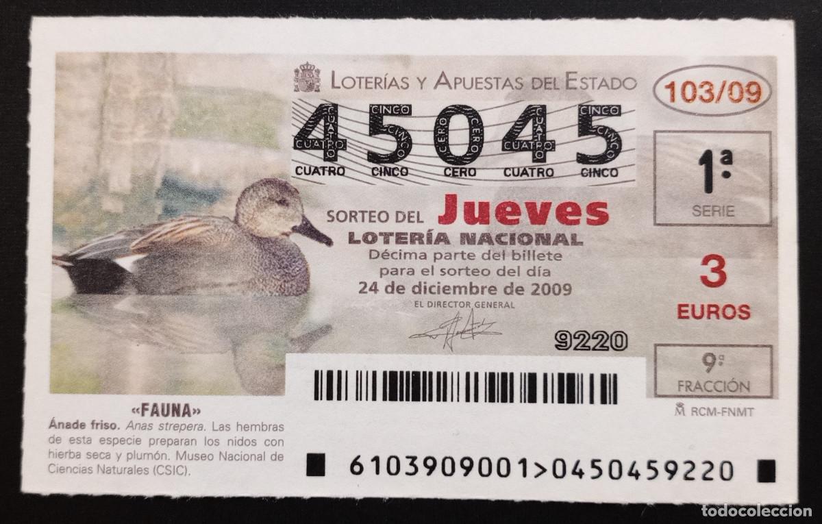 Loter&iacute;a Nacional: D&Eacute;CIMO DE LOTERIA - 24-DICIEMBRE-2009 - FAUNA, &Aacute;NADE FRISO