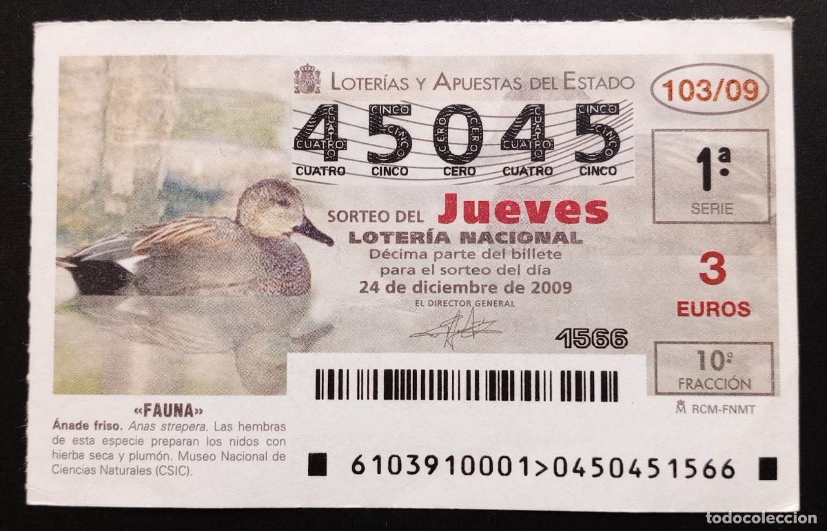 Loter&iacute;a Nacional: D&Eacute;CIMO DE LOTERIA - 24-DICIEMBRE-2009 - FAUNA, &Aacute;NADE FRISO