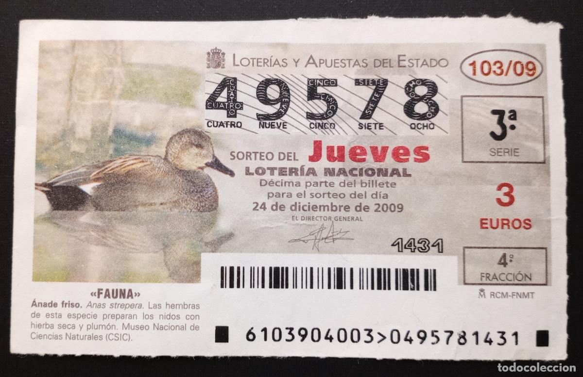 Loter&iacute;a Nacional: D&Eacute;CIMO DE LOTERIA - 24-DICIEMBRE-2009 - FAUNA, &Aacute;NADE FRISO