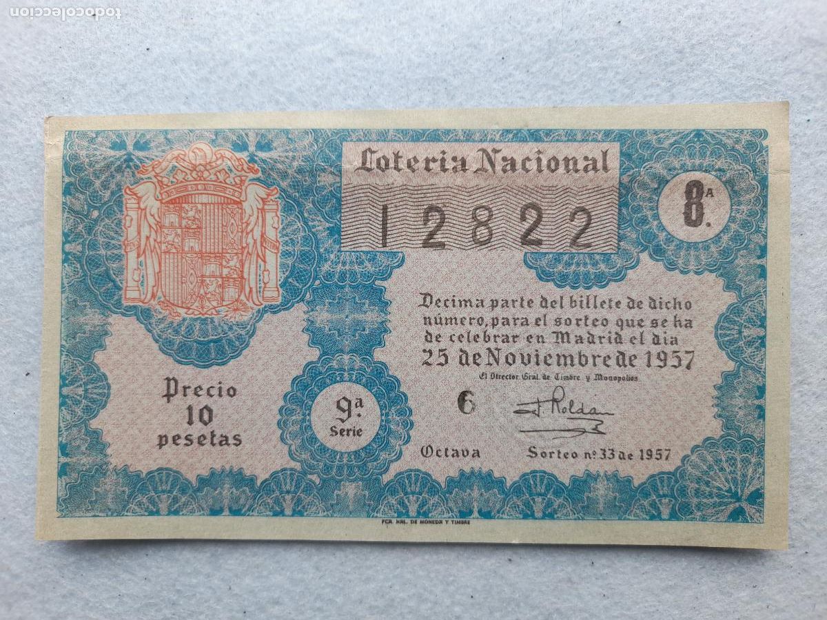 Loter&iacute;a nacional: D&eacute;cimo. Sorteo n&ordm;: 33 de 1957. - Foto 1