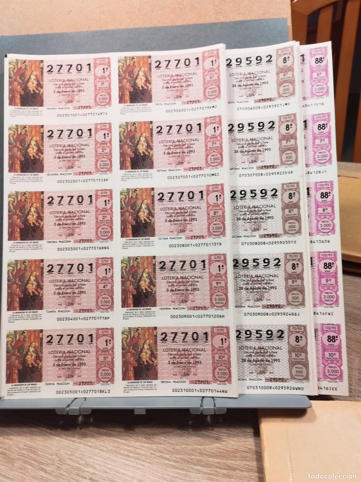 National Spanish Lottery: LOTERIA NACIONAL. A&Ntilde;O 1993. SORTEO SABADO COMPLETO EN BILLETE. LEER DESCRIPCION COMPLETA.