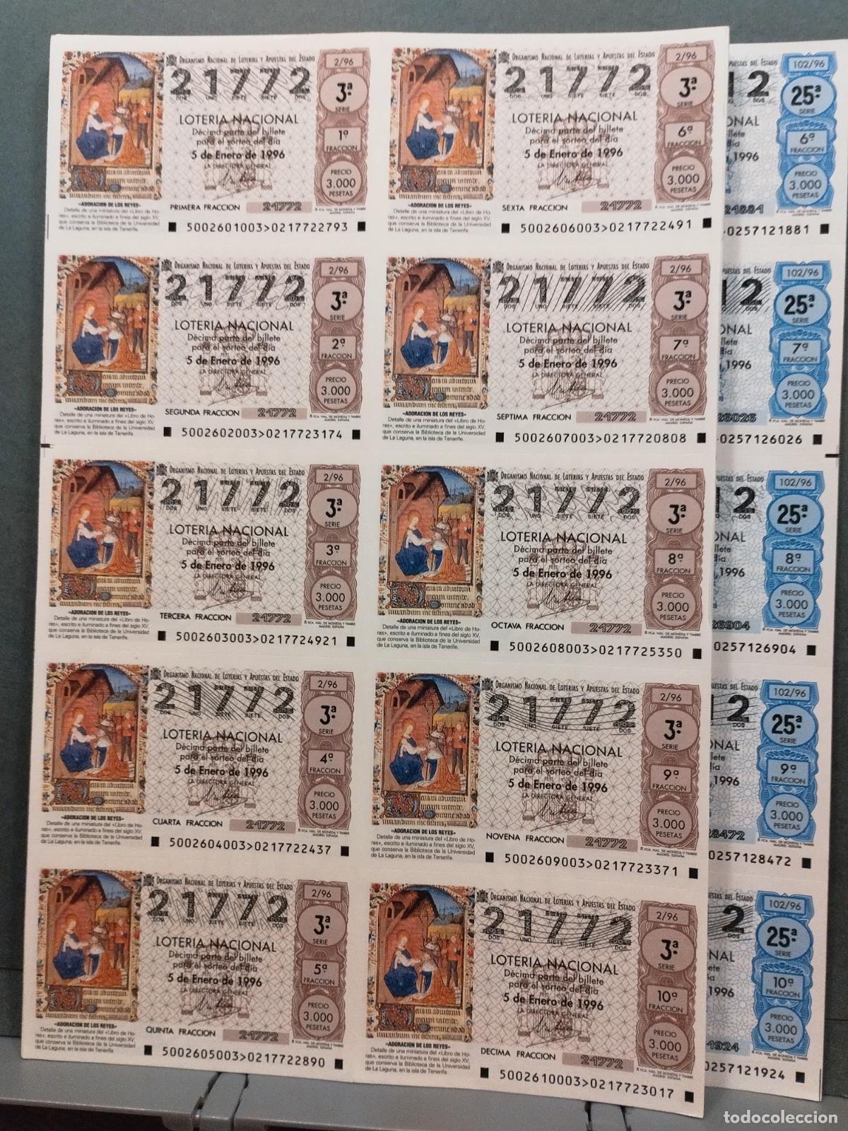 National Spanish Lottery: LOTERIA NACIONAL. A&Ntilde;O 1996. SORTEO SABADO COMPLETO EN BILLETE. LEER DESCRIPCION COMPLETA.