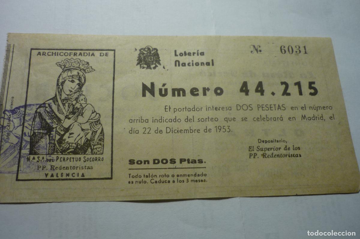 Loter&iacute;a Nacional: participacion loteria valencia archicofradia ntra.sra perpetuo socorro .--1953 cm