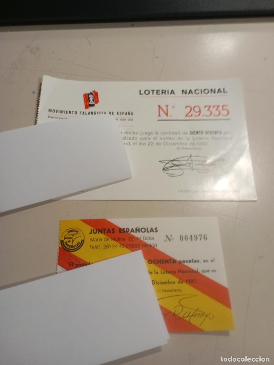 Loter&iacute;a Nacional: LOTE 2 PAPELETAS LOTERIA NAVIDAD, MOV. FALANGISTA 1992 Y JUNTAS ESPA&Ntilde;OLAS 1987 REF. UR MES 6 A