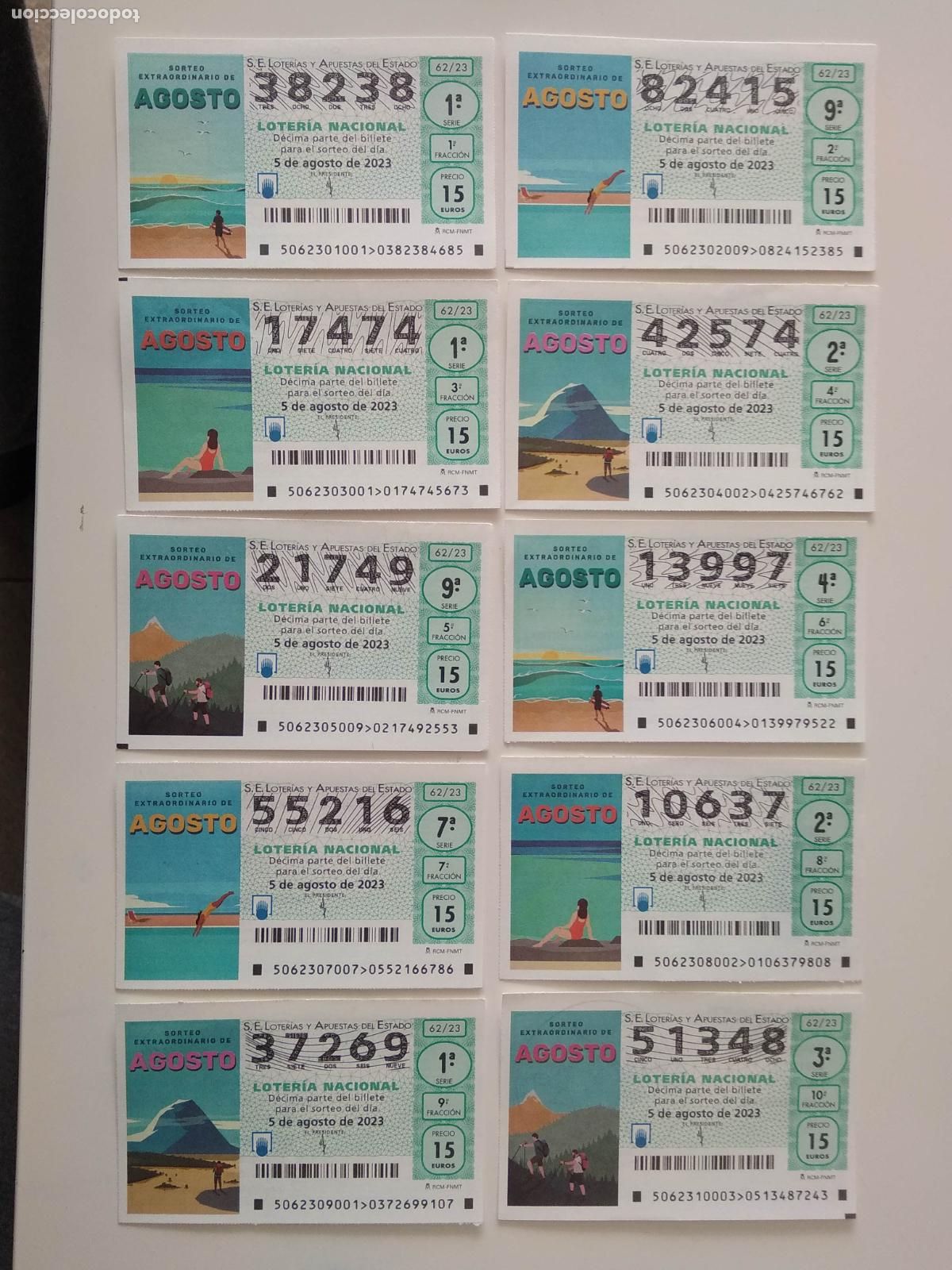 Loter&iacute;a Nacional: LOTERIA NACIONAL A&Ntilde;O 2023 SORTEO N&ordm; 62 , 10 DECIMOS , EXTRAORDINARIO DE AGOSTO