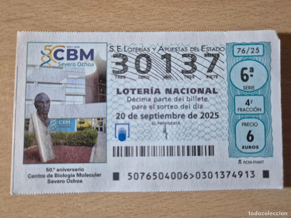 Loterie Nationale: LOTERIA NACIONAL - 20-09-2025 - 30137 - 50 ANIVERSARIO CENTRO DE BIOLOGIA MOLECULAR SEVERO OCHOA