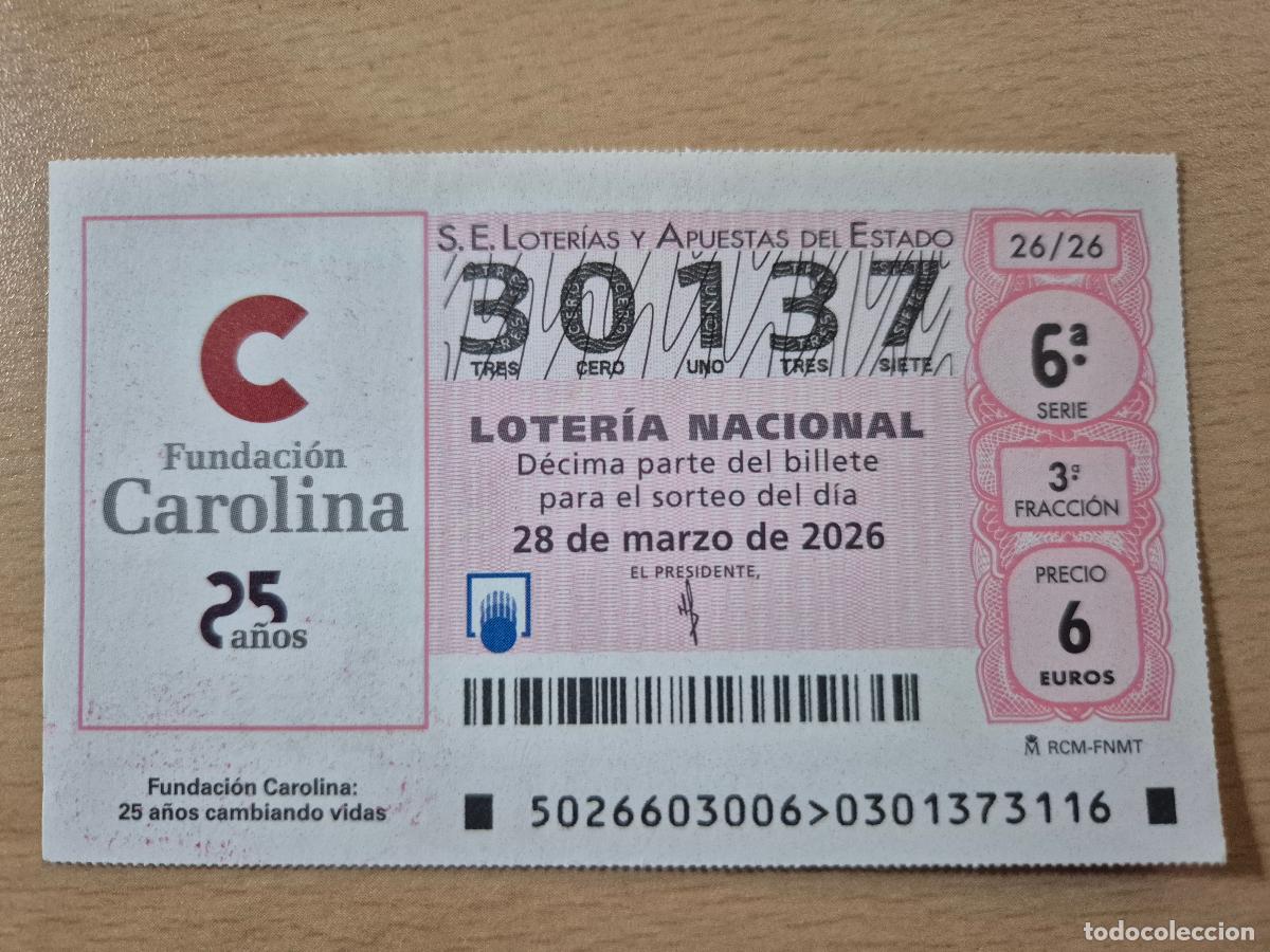 Loterie Nationale: LOTERIA NACIONAL - 28-03-2026 - 30137 - 25 A&Ntilde;OS FUNDACION CAROLINA