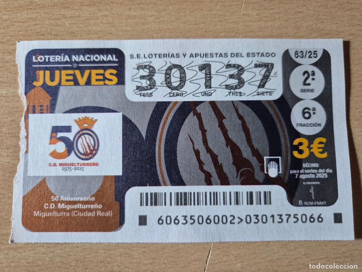 Loterie Nationale: LOTERIA NACIONAL - 07-08-2025 - 30137 - 50 ANIVERSARIO. CD MIGUELTURRE&Ntilde;O