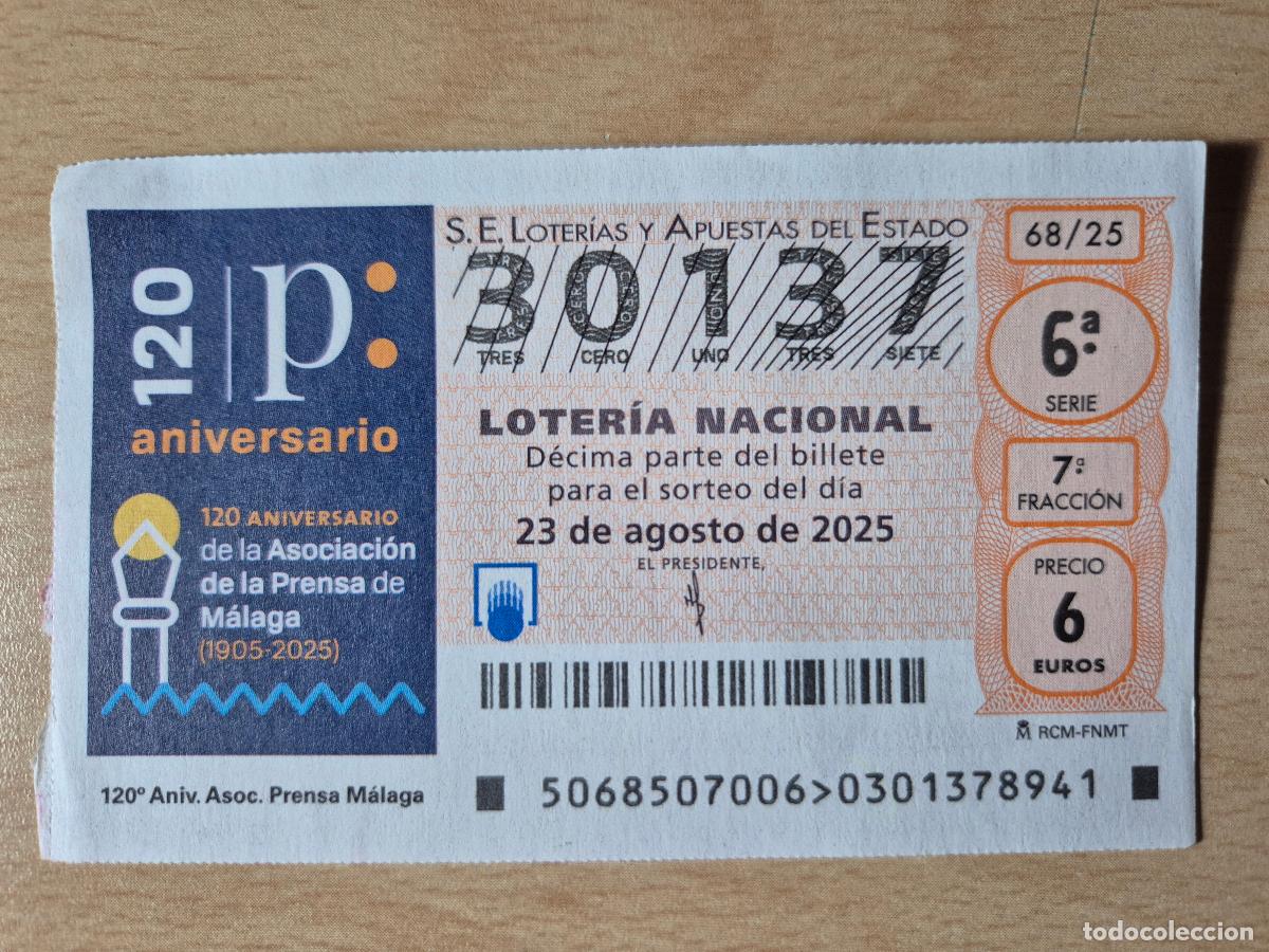 Loterie Nationale: LOTERIA NACIONAL - 23-08-2025 - 30137 - 120 ANIVERSARIO ASOCIACION DE PRENSA DE MALAGA