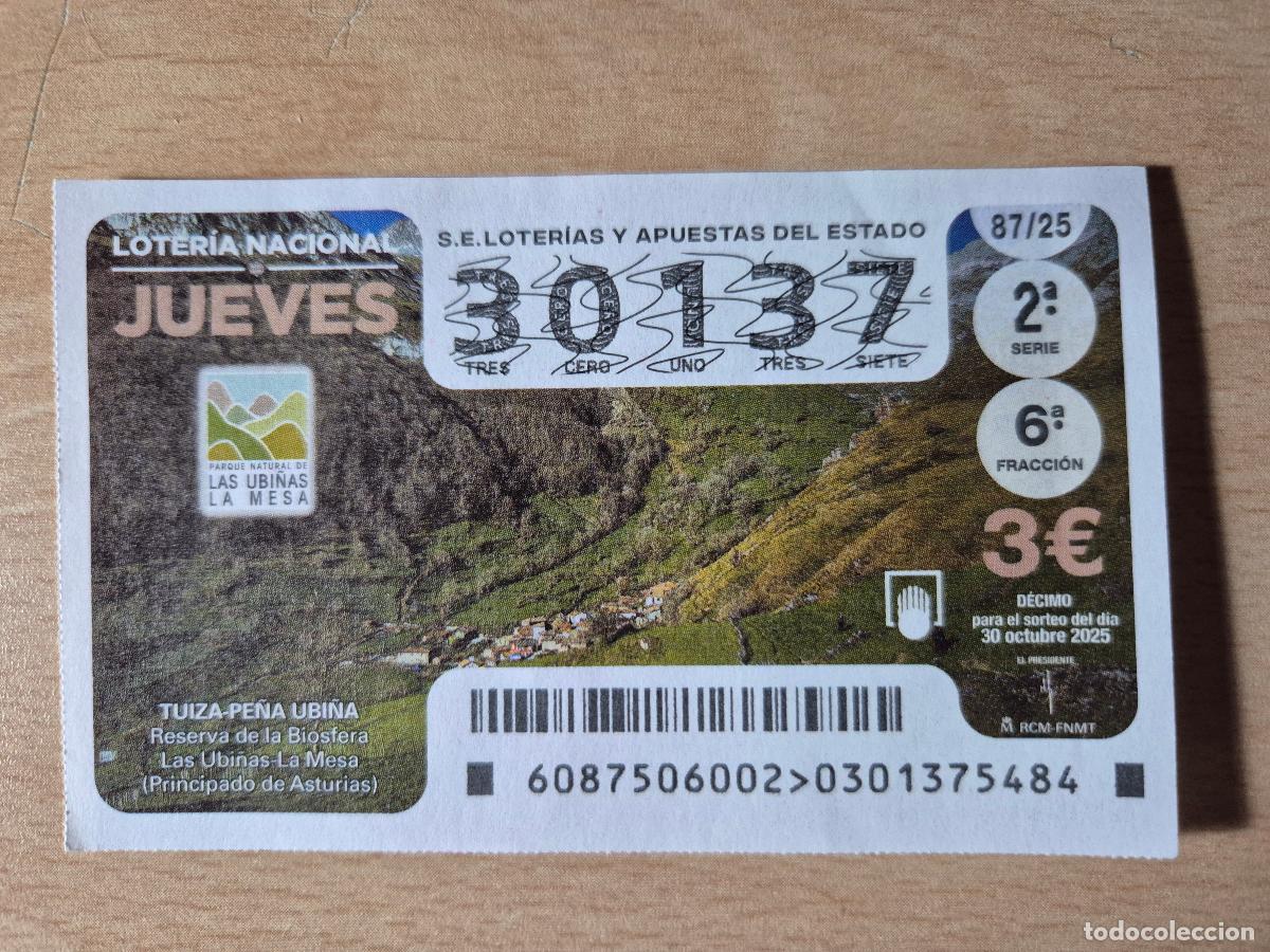 Loter&iacute;a Nacional: LOTERIA NACIONAL - 30-10-2025 - 30137 - TUIZA-PE&Ntilde;A UBI&Ntilde;A