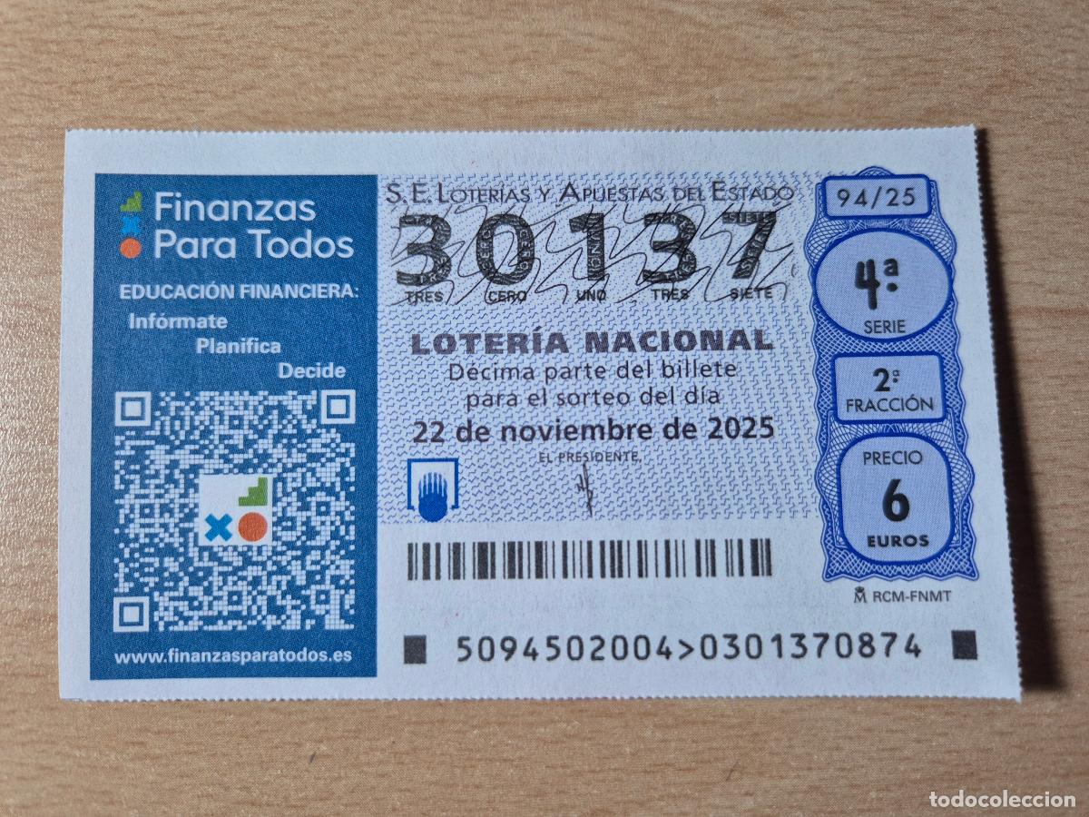 Loter&iacute;a Nacional: LOTERIA NACIONAL - 22-11-2025 - 30137 - FINANZAS PARA TODOS, EDUCACION FINANCIERA