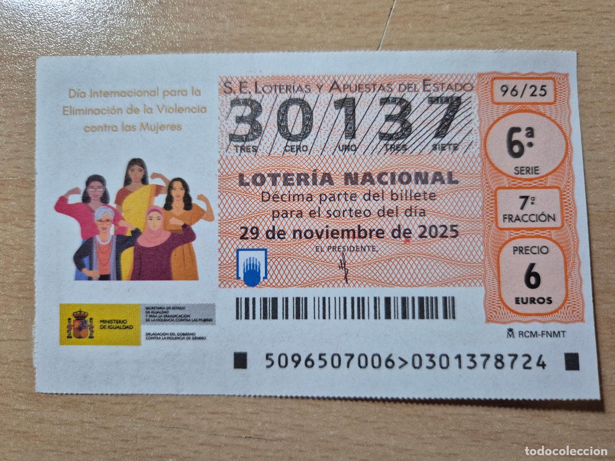 Loter&iacute;a Nacional: LOTERIA NACIONAL - 29-11-2025 - 30137 - DIA INTERNACIONAL ELIMINACION VIOLENCIA CONTRA MUJERES
