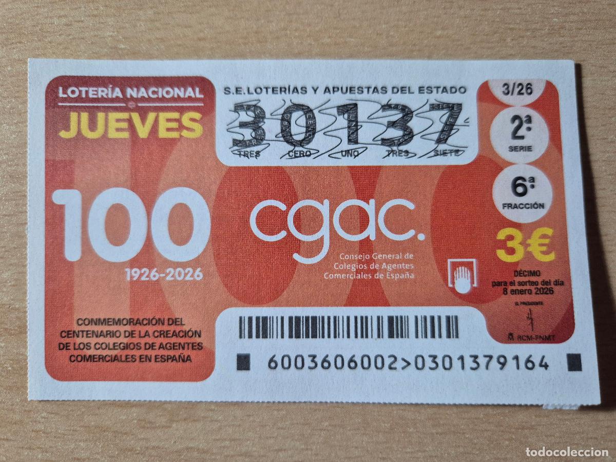 Loter&iacute;a Nacional: LOTERIA NACIONAL - 08-01-2026 - 30137 - 100 A&Ntilde;OS. AGENTES COMERCIALES DE ESPA&Ntilde;A