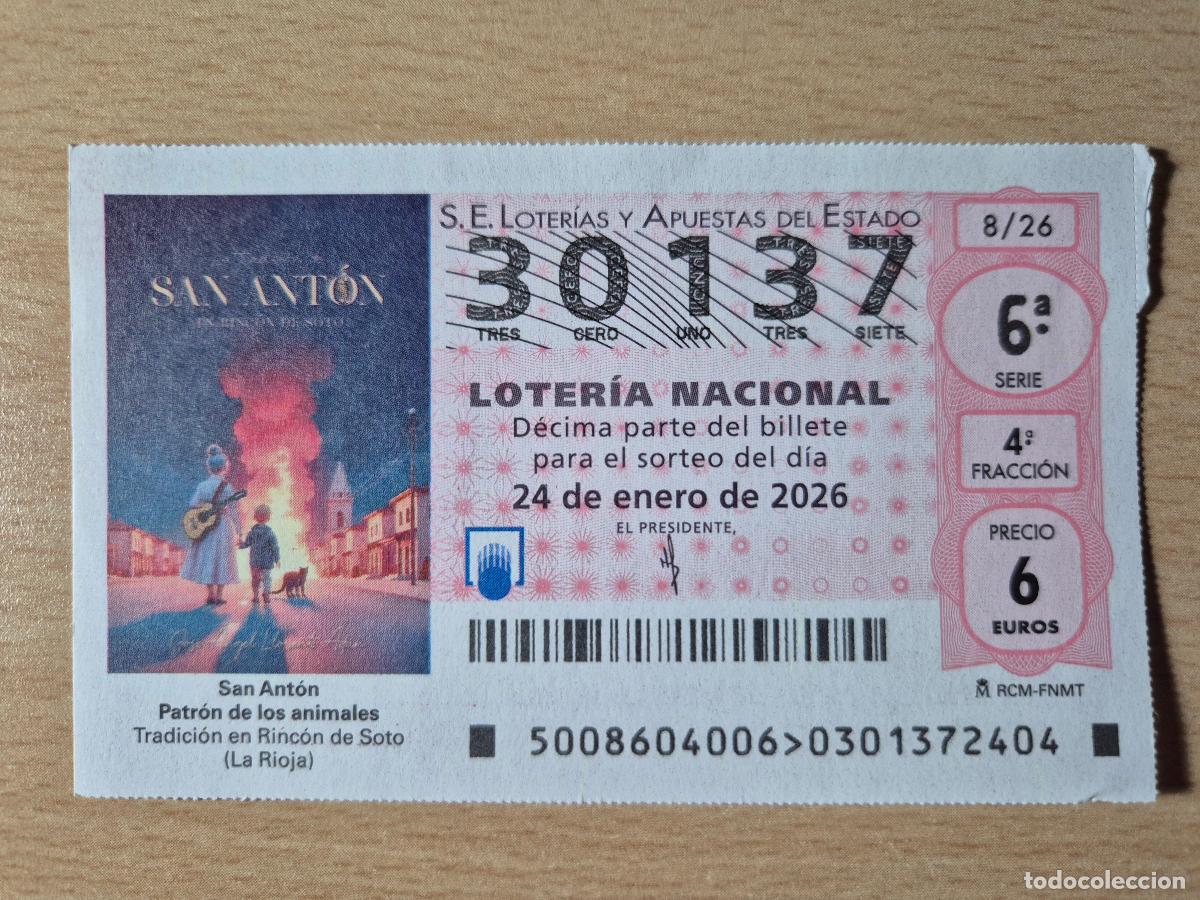 Loter&iacute;a Nacional: LOTERIA NACIONAL - 24-01-2026 - 30137 - SAN ANTON, PATRON DE LOS ANIMALES