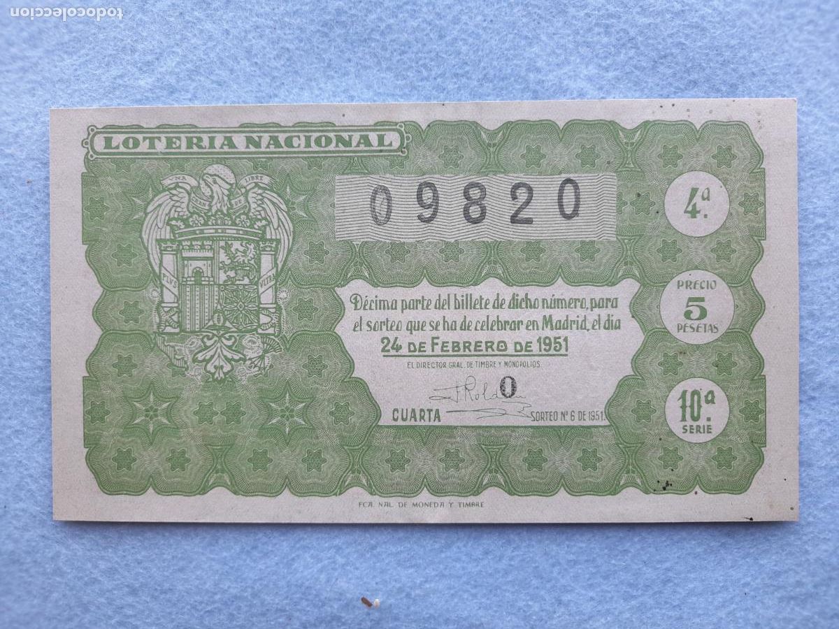 Loter&iacute;a nacional: D&eacute;cimo. Sorteo n&ordm; 6 de 1951. - Foto 1