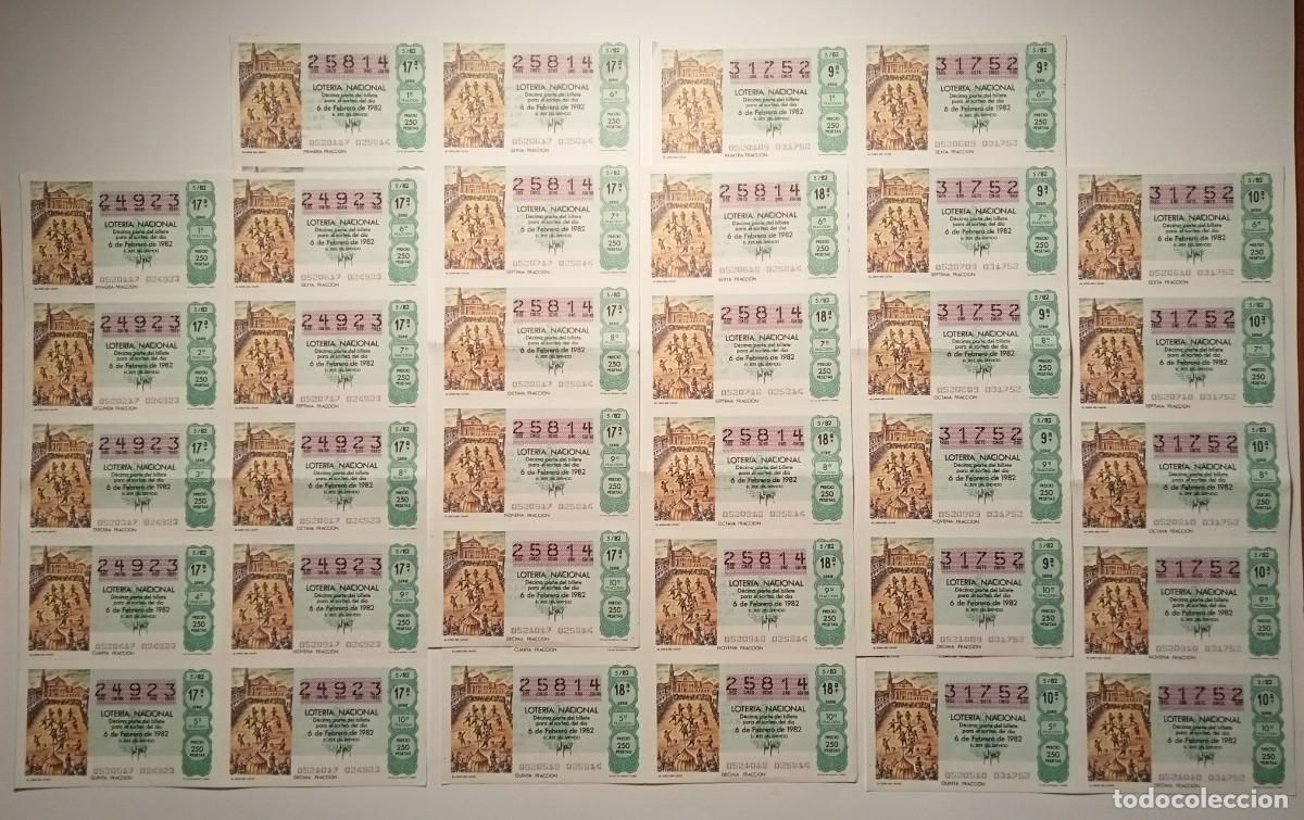Loter&iacute;a Nacional: 1982 - 5 BILLETES COMPLETOS - LOTER&Iacute;A NACIONAL