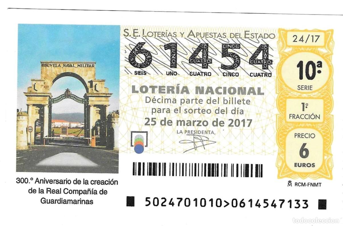Loter&iacute;a Nacional: Loter&iacute;a Nacional, d&eacute;cimo n&ordm; 24 de 2017. Aniv. Real Compa&ntilde;&iacute;a de Guardamarinas. ref. 9-1724