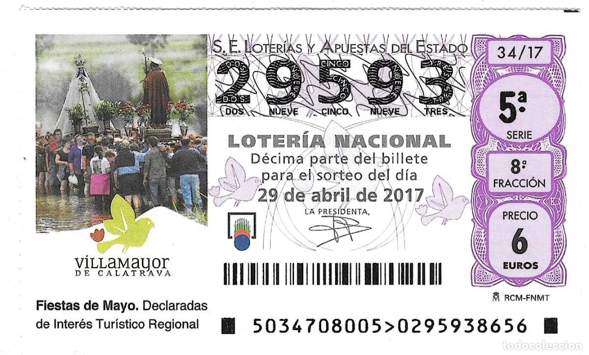 Loter&iacute;a Nacional: Loter&iacute;a Nacional, d&eacute;cimo sorteo n&ordm; 34 de 2017. Villamayor de Calatrava. ref. 9-1734