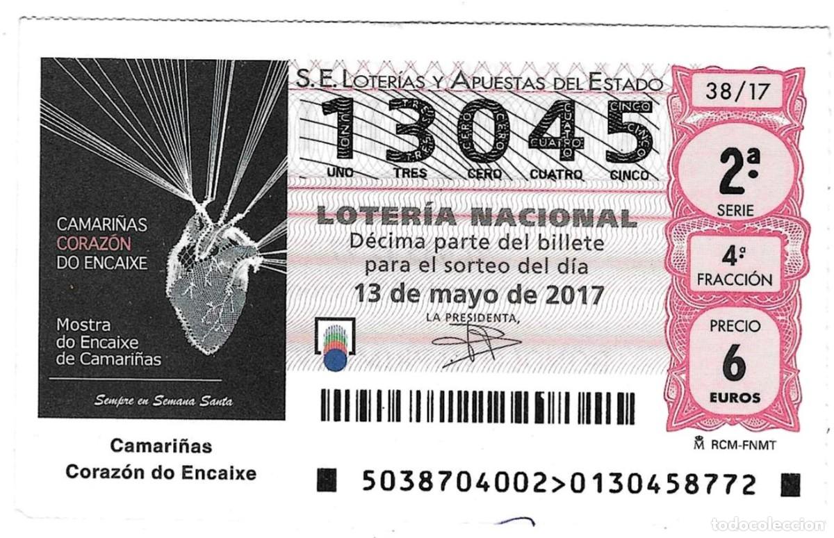 Loter&iacute;a Nacional: Loter&iacute;a Nacional, d&eacute;cimo sorteo n&ordm; 38 de 2017. Camari&ntilde;as. Coraz&oacute;n do Encaixe. ref. 9-1738