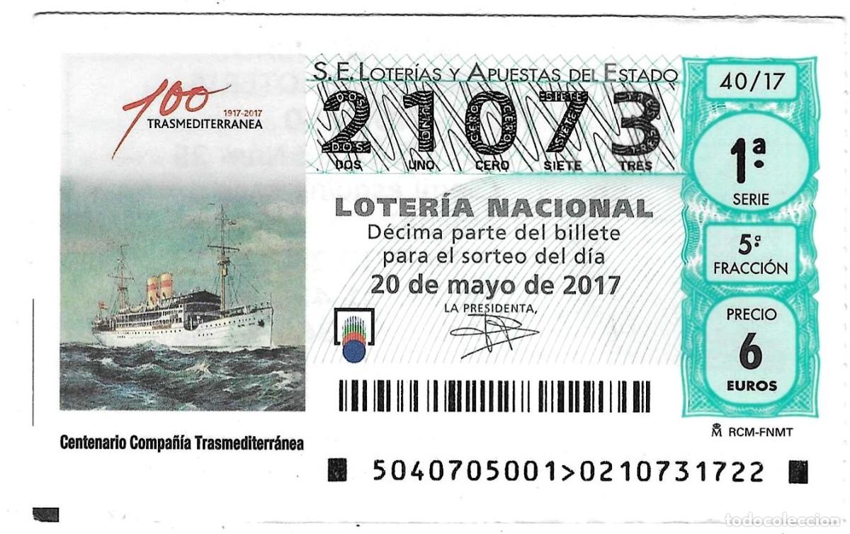 Loter&iacute;a Nacional: Loter&iacute;a Nacional, d&eacute;cimo sorteo n&ordm; 40 de 2017. Cent. Compa&ntilde;&iacute;a Transmediterr&aacute;nea. ref. 9-1740