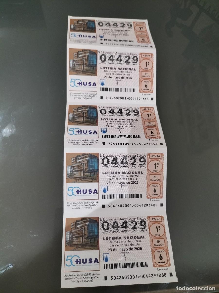 Loter&iacute;a Nacional: 5 DECIMOS LOTERIA NACIONAL SABADO 23 MAYO 2026 42/26 AVILES ASTURIAS - 50 ANIV HOSPITAL SAN AGUSTIN