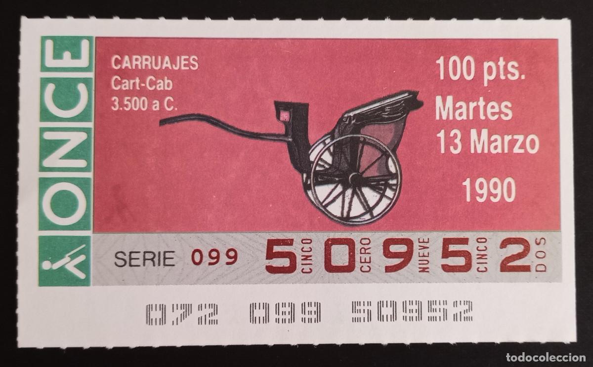 National Spanish Lottery: CUP&Oacute;N ONCE - 13-MARZO-1990 - CARRUAJES, CART-CAB 3500 a.C.