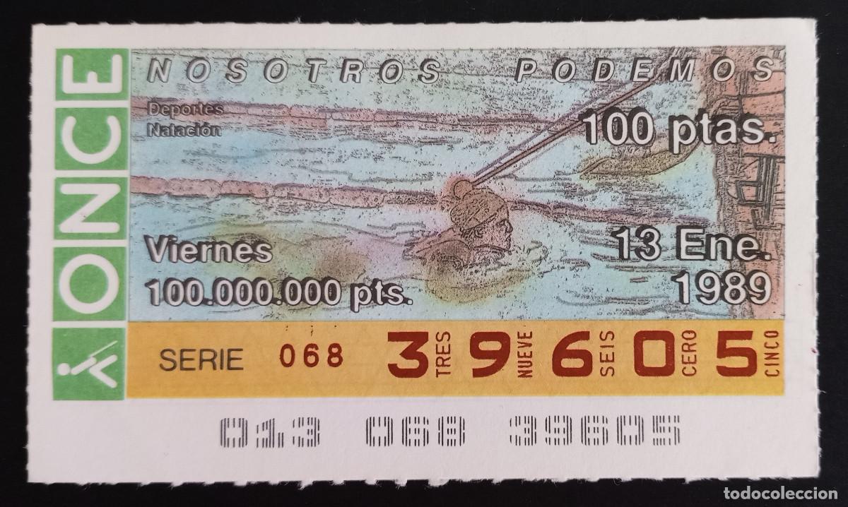 Lotteria Nationale Spagnola: CUP&Oacute;N ONCE - 13-ENERO-1989 - NOSOTROS PODEMOS, DEPORTES, NATACI&Oacute;N