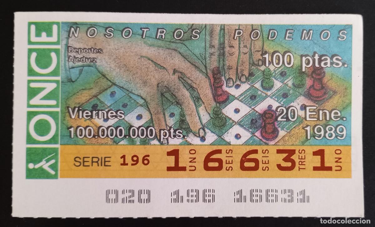 Loter&iacute;a Nacional: CUP&Oacute;N ONCE - 20-ENERO-1989 - NOSOTROS PODEMOS, DEPORTES, AJEDREZ