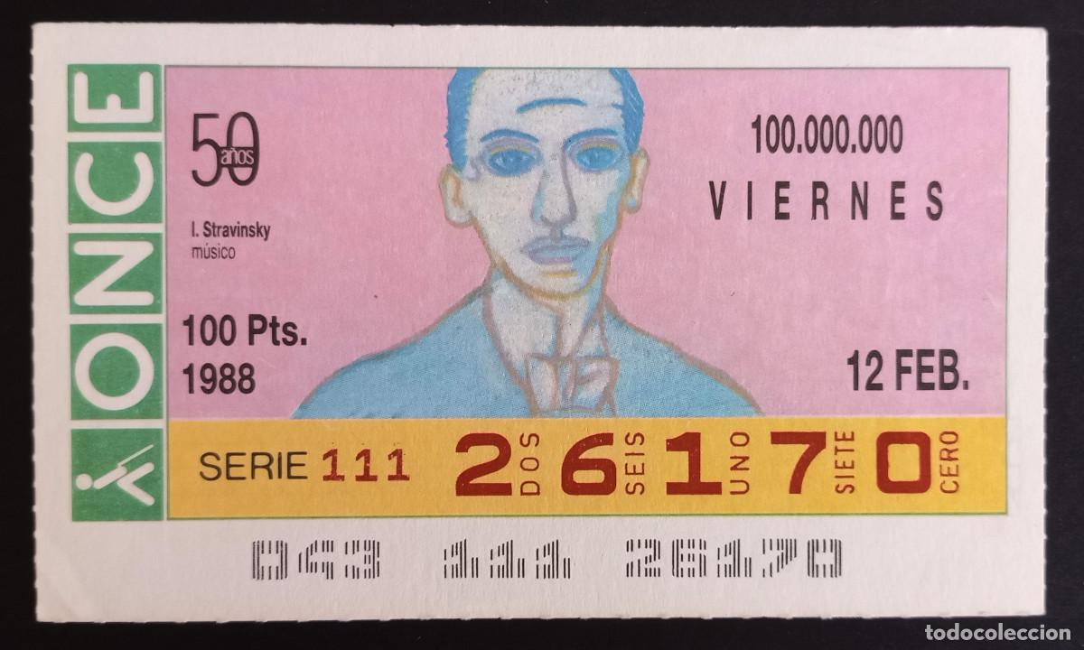 Loter&iacute;a Nacional: CUP&Oacute;N ONCE - 12-FEBRERO-1988 - I. STRAVINSKY, M&Uacute;SICO