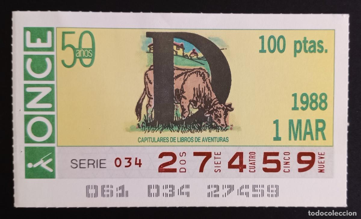 Loter&iacute;a Nacional: CUP&Oacute;N ONCE - 1-MARZO-1988 - D, CAPITULARES DE LIBROS DE AVENTURAS