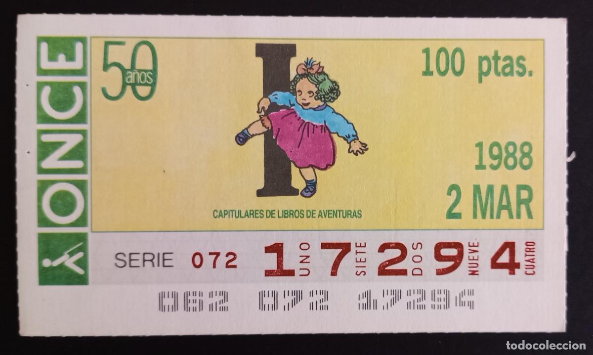 Loter&iacute;a Nacional: CUP&Oacute;N ONCE - 2-MARZO-1988 - I, CAPITULARES DE LIBROS DE AVENTURAS