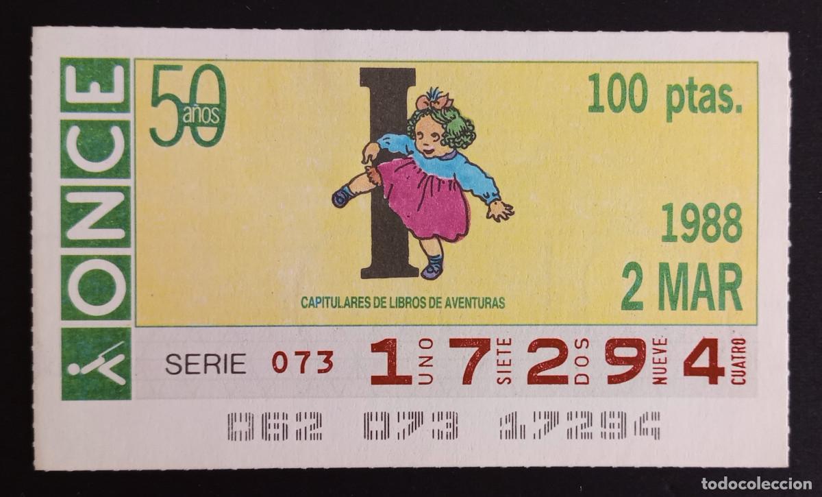 Loter&iacute;a Nacional: CUP&Oacute;N ONCE - 2-MARZO-1988 - I, CAPITULARES DE LIBROS DE AVENTURAS