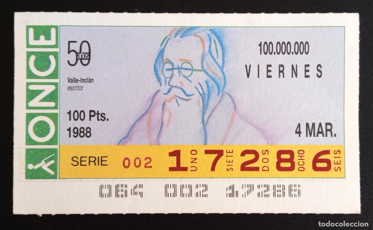 Loter&iacute;a Nacional: CUP&Oacute;N ONCE - 4-MARZO-1988 - VALLE-INCL&Aacute;N, ESCRITOR