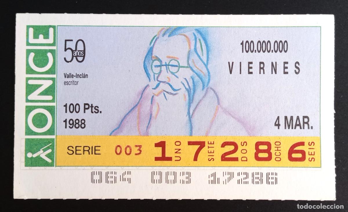 Loter&iacute;a Nacional: CUP&Oacute;N ONCE - 4-MARZO-1988 - VALLE-INCL&Aacute;N, ESCRITOR