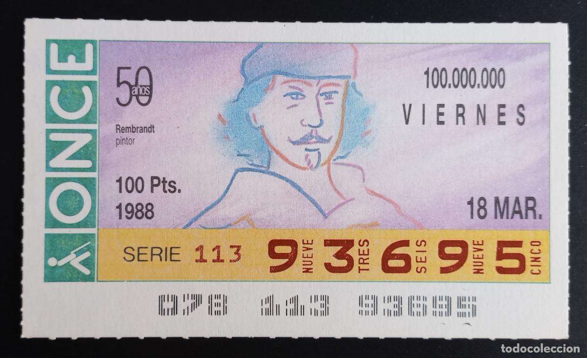 Loter&iacute;a Nacional: CUP&Oacute;N ONCE - 18-MARZO-1988 - REMBRANDT, PINTOR