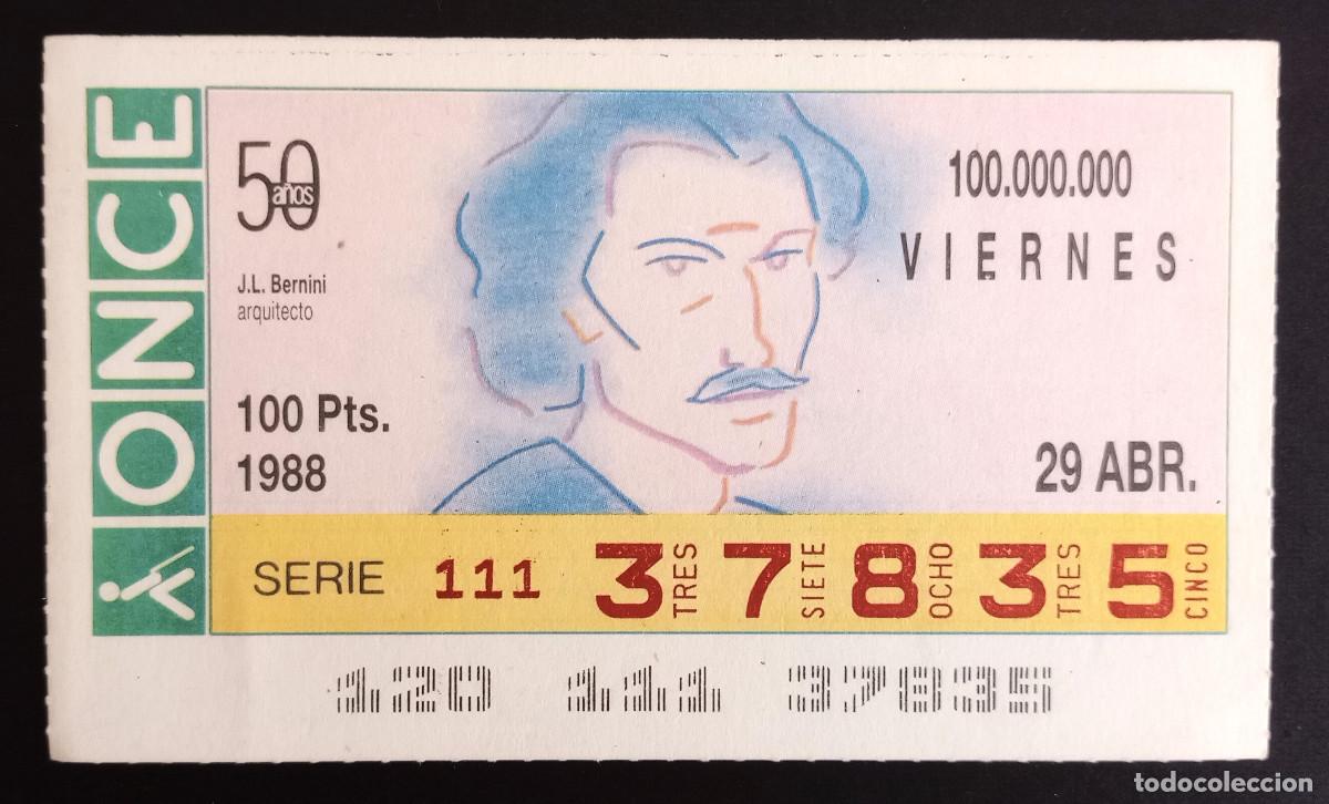 Loter&iacute;a Nacional: CUP&Oacute;N ONCE - 29-ABRIL-1988 - J.L. BERNINI, ARQUITECTO