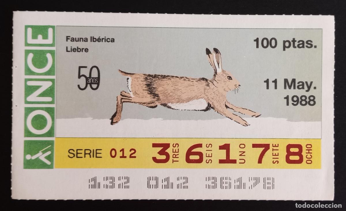 Loter&iacute;a Nacional: CUP&Oacute;N ONCE - 11-MAYO-1988 - FAUNA IB&Eacute;RICA, LIEBRE