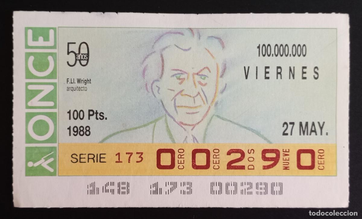 Loter&iacute;a Nacional: CUP&Oacute;N ONCE - 27-MAYO-1988 - F. LL. WRIGHT, ARQUITECTO