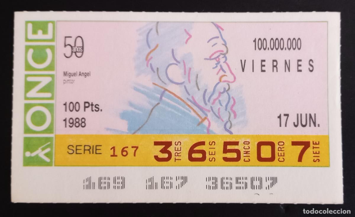 Loter&iacute;a Nacional: CUP&Oacute;N ONCE - 17-JUNIO-1988 - MIGUEL ANGEL, PINTOR