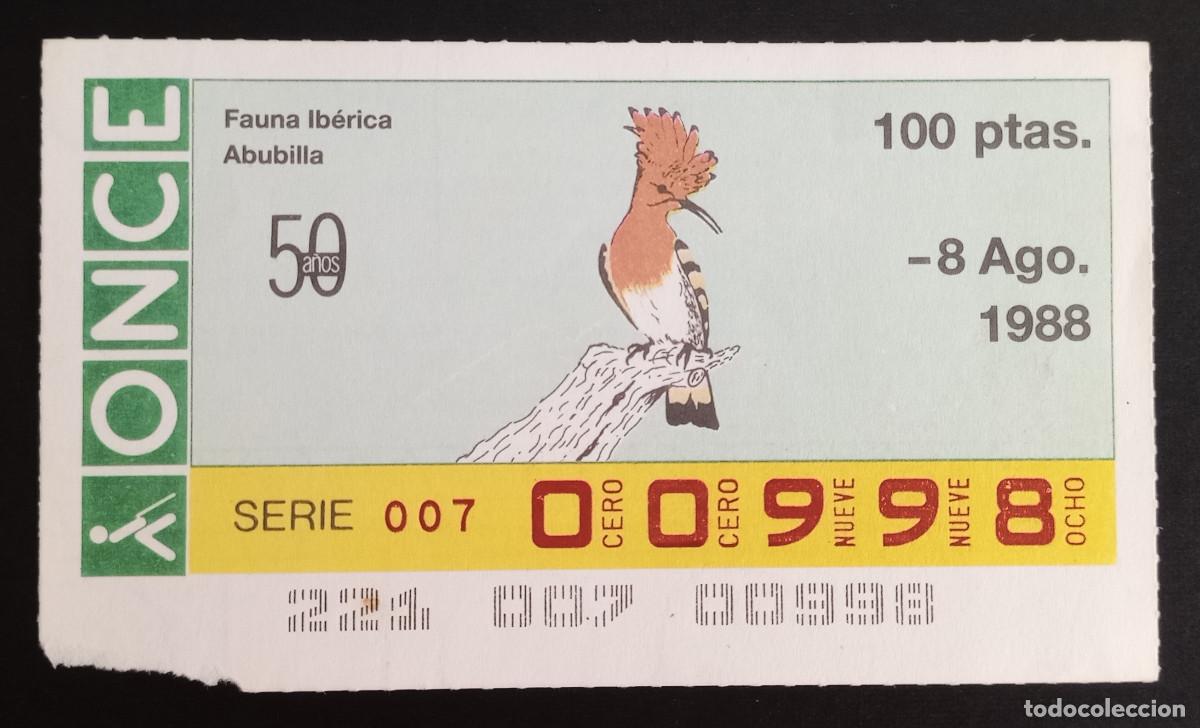 Loter&iacute;a Nacional: CUP&Oacute;N ONCE - 8-AGOSTO-1988 - FAUNA IB&Eacute;RICA, ABUBILLA