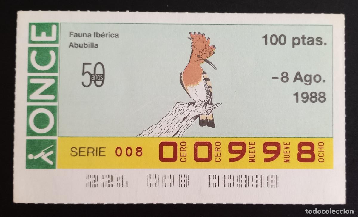 Loter&iacute;a Nacional: CUP&Oacute;N ONCE - 8-AGOSTO-1988 - FAUNA IB&Eacute;RICA, ABUBILLA