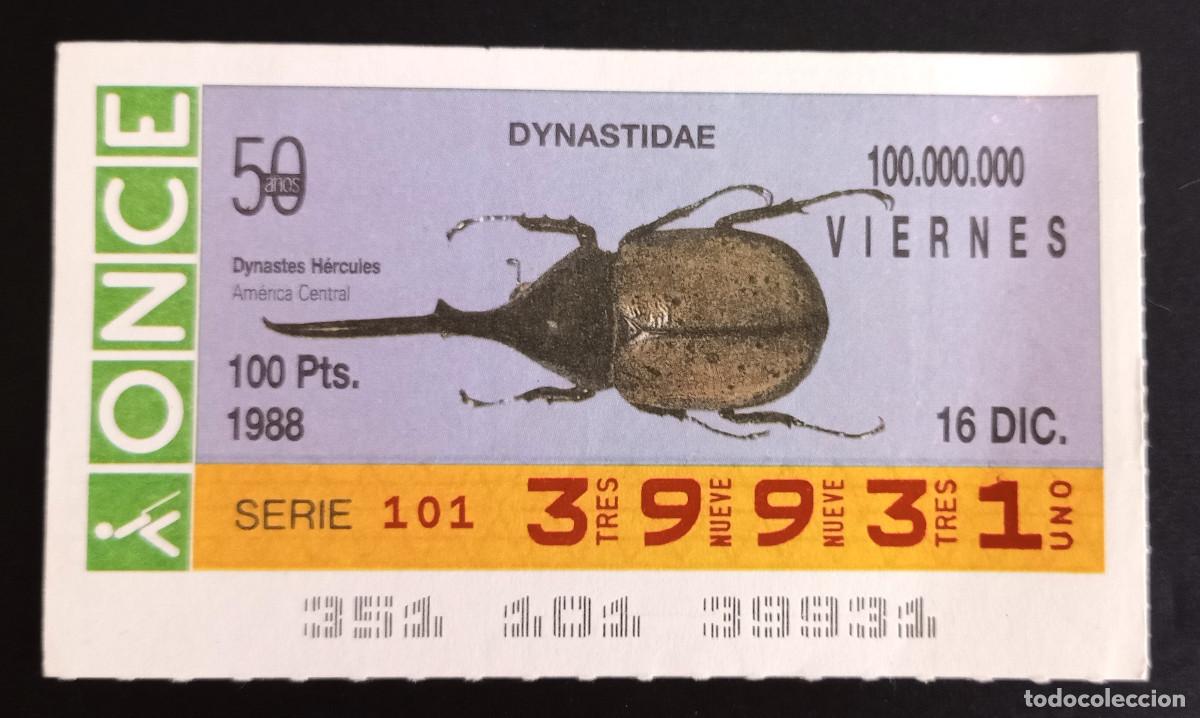 Loter&iacute;a Nacional: CUP&Oacute;N ONCE - 16-DICIEMBRE-1988 - DYNASTIDAE, DYNASTEA H&Eacute;RCULES, AM&Eacute;RICA CENTRAL