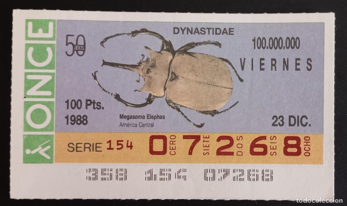 Loter&iacute;a Nacional: CUP&Oacute;N ONCE - 23-DICIEMBRE-1988 - DYNASTIDAE, MEGASOMA ELEPHAS, AM&Eacute;RICA CENTRAL