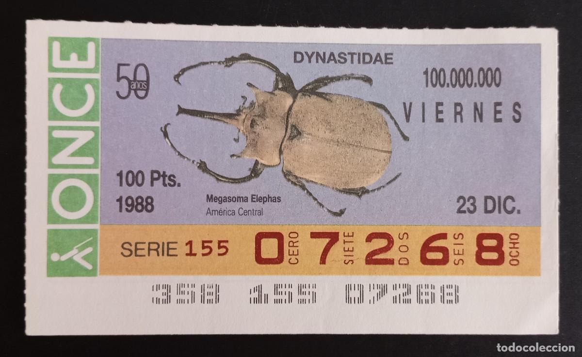 Loter&iacute;a Nacional: CUP&Oacute;N ONCE - 23-DICIEMBRE-1988 - DYNASTIDAE, MEGASOMA ELEPHAS, AM&Eacute;RICA CENTRAL